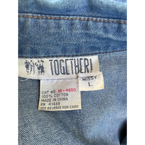 Vintage Together Denim Shirt With Teddy Bear Embroidery & Pocket Teachercore - Picture 5 of 9